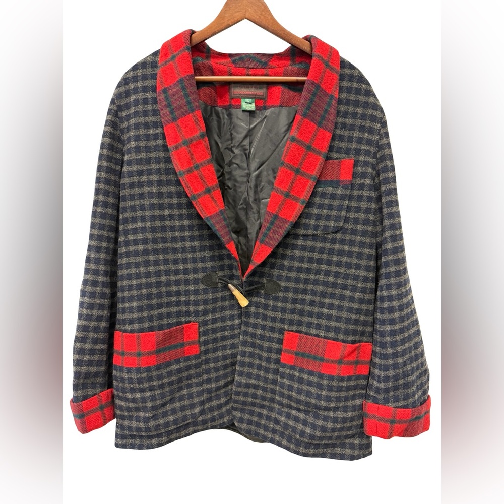 ✨🧶 Lauren Ralph Lauren Wool Plaid Trim Jacket L 🪵 Cozy Cabin Grannycore ✨ - Picture 2 of 13